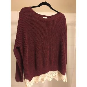 Beautiful maroon sweater w/ lace detailing